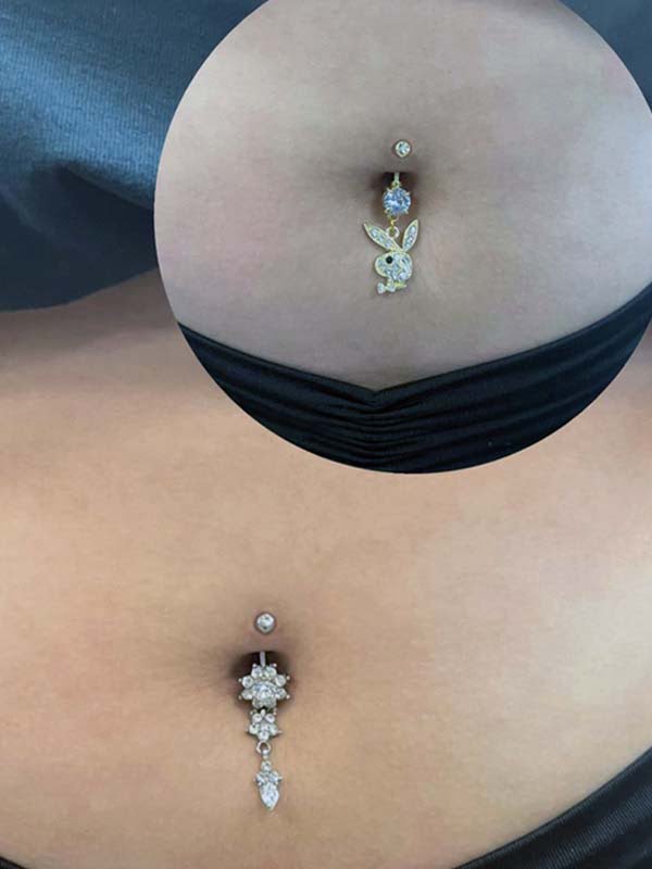 Sallantılı ve Aksesuarlı Göbek Piercing Modeli 